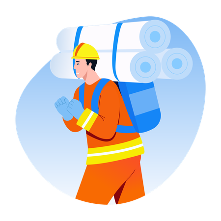 Firefighter helping victims from fire emergency  Illustration