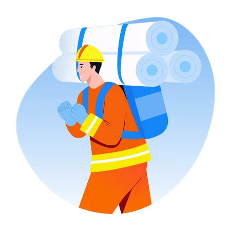 Firefighter helping victims from fire emergency  Illustration