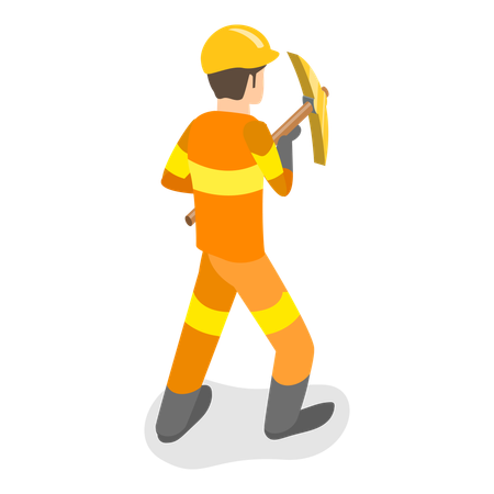 Firefighter holding axe  Illustration