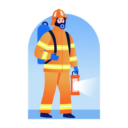 Firefighter holding torch  Illustration