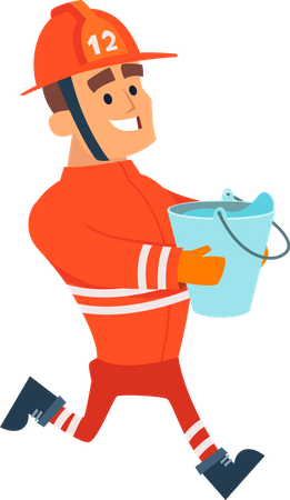 Firefighter holding water bucket  Illustration