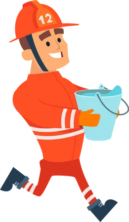 Firefighter holding water bucket  Illustration