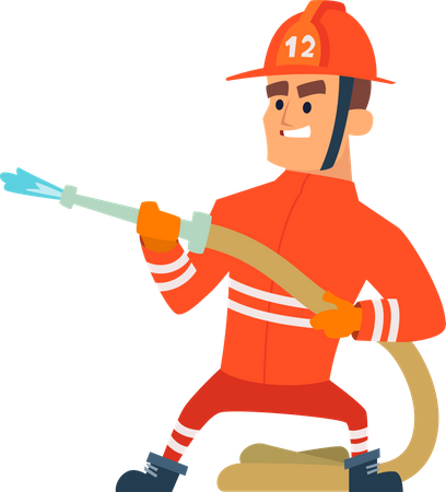 Firefighter holding water pipe  Illustration