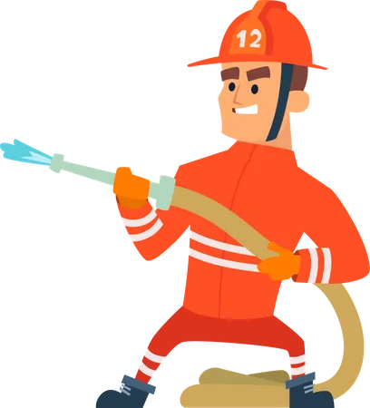Firefighter holding water pipe  Illustration