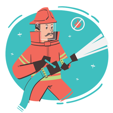 Firefighter holding water pipe  Illustration