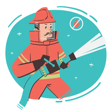 Firefighter holding water pipe  Illustration