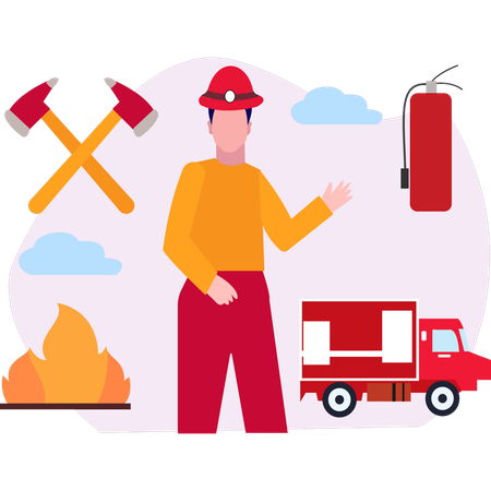 Firefighter is standing  Illustration