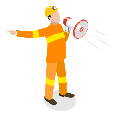 Firefighter making important announcement using megaphone  イラスト