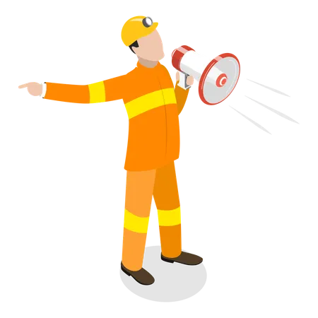 Firefighter making important announcement using megaphone  イラスト