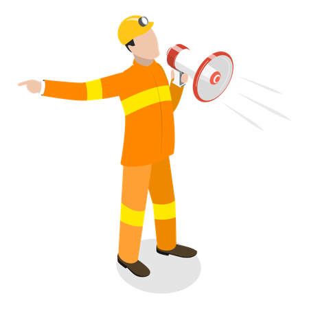 Firefighter making important announcement using megaphone  Illustration