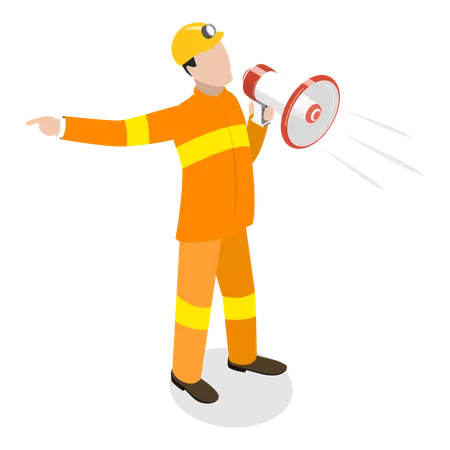 Firefighter making important announcement using megaphone  Illustration