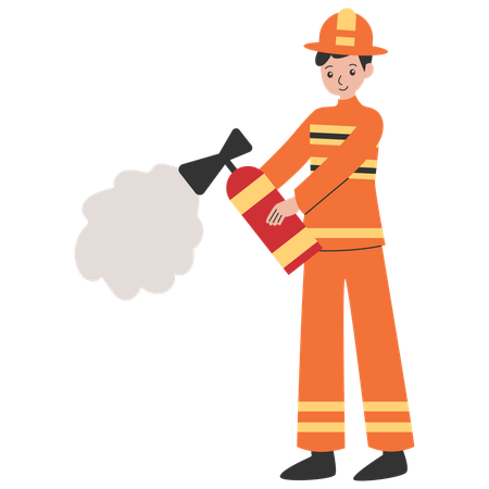 Firefighter man with Firefighting Scene  Illustration