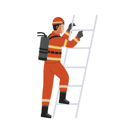 Firefighter on ladder  일러스트레이션