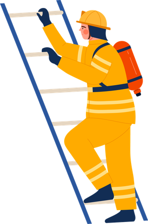 Firefighter on ladder  일러스트레이션