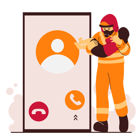 Firefighter receiving emergency call  Illustration