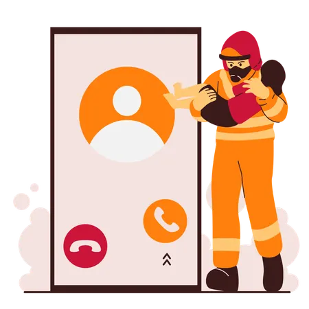 Firefighter receiving emergency call  Illustration
