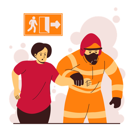 Firefighter rescue through emergency exit  Illustration