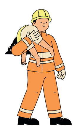 Firefighter Rescuing a Child  Illustration