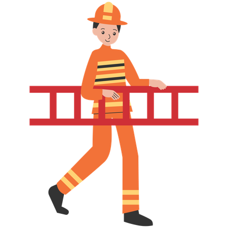 Firefighter running with ladder for Rescue Mission  Illustration