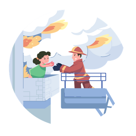 Firefighter Saving Girl  Illustration