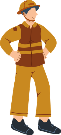 Firefighter standing while hands in pocket  Illustration