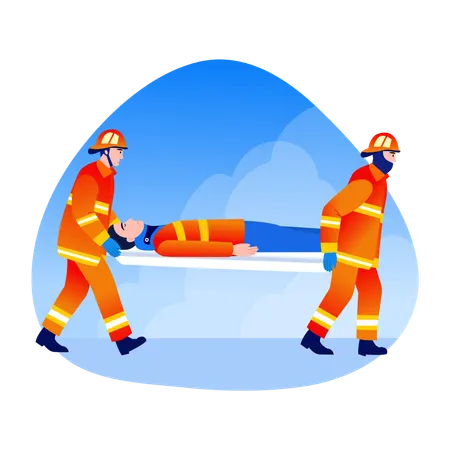 Firefighter team helping people to rescue  Illustration