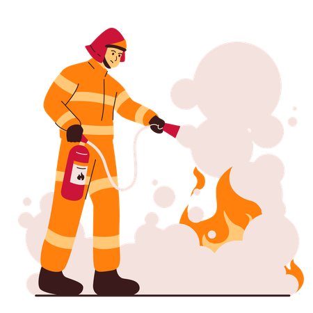 Firefighter using fire extinguisher  Illustration