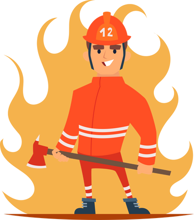 Firefighter with emergency axe  Illustration