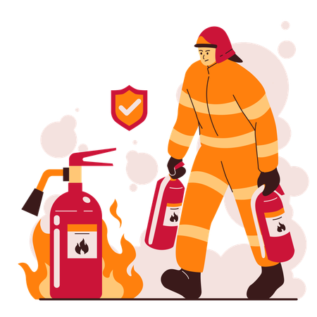 Firefighter with fire extinguisher  Illustration