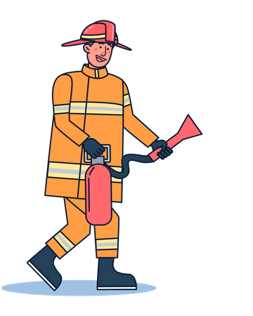 Firefighter with fire extinguisher Illustration