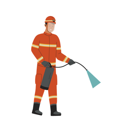 Firefighter with fire extinguisher  Illustration