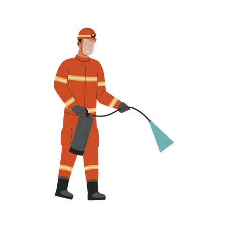 Firefighter with fire extinguisher  Illustration