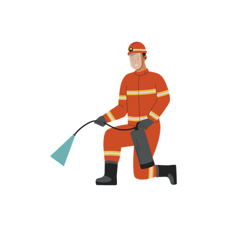 Firefighter with fire extinguisher  Illustration