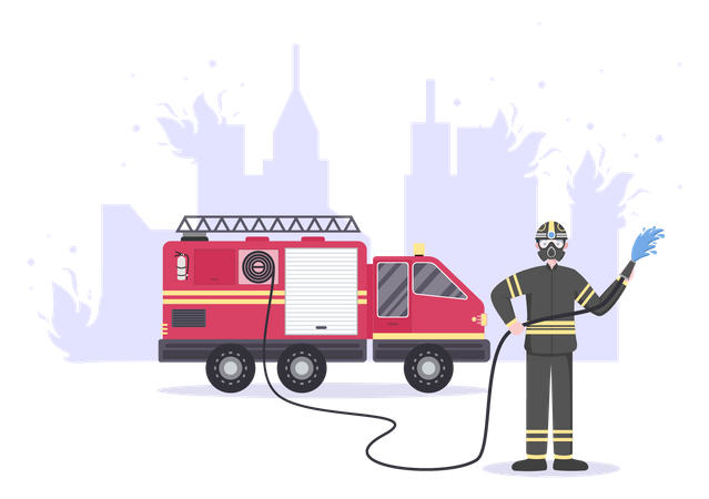 Firefighters dealing fire with Fire engine  Illustration