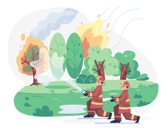 Firefighters extinguishing forest fires  Illustration