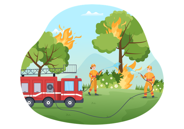 Firefighters Extinguishing tree fire  Illustration