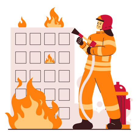 Firefighters put out building fire  Illustration