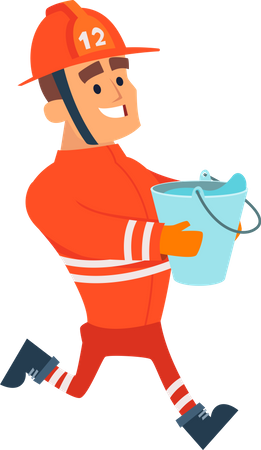 Firefighters running with water bucket Illustration