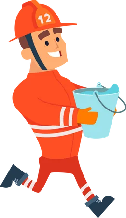 Firefighters running with water bucket Illustration