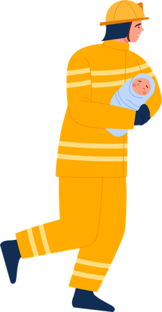 Firefighters saving baby  Illustration