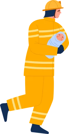 Firefighters saving baby  Illustration