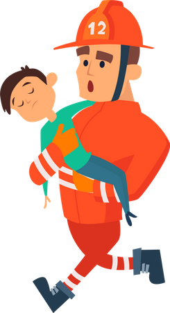 Firefighters saving boy  Illustration