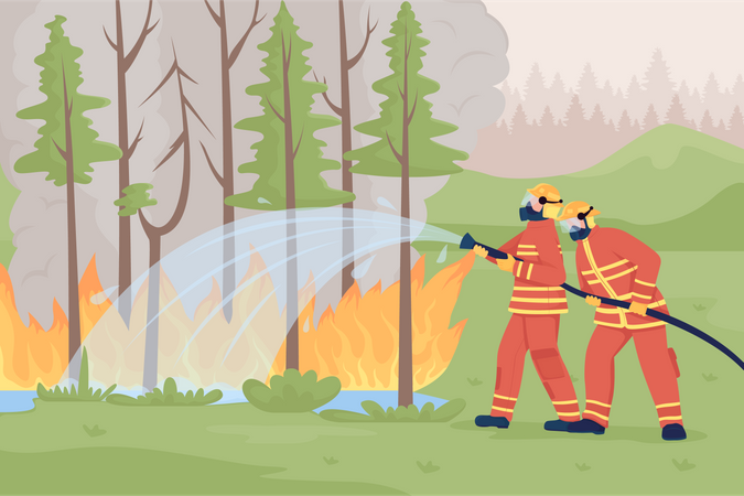 Firefighters suppressing wildland fire Illustration