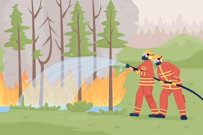 Firefighters suppressing wildland fire  Illustration