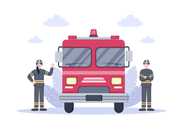 Firefighters with Fire engine  Illustration