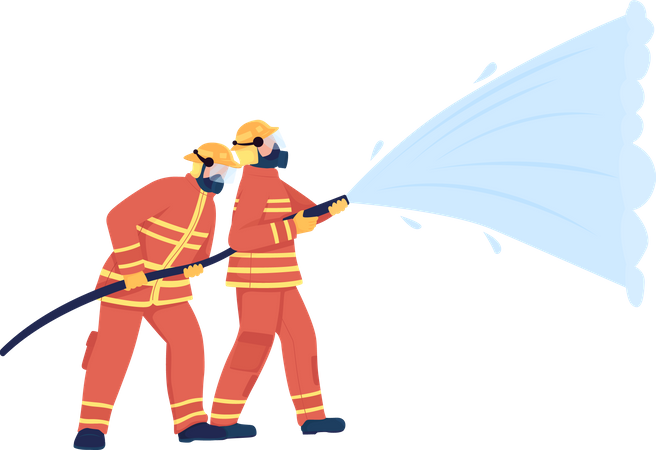 Firefighters with water hose Illustration
