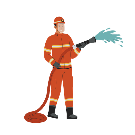 Firefighters with water hose  Illustration