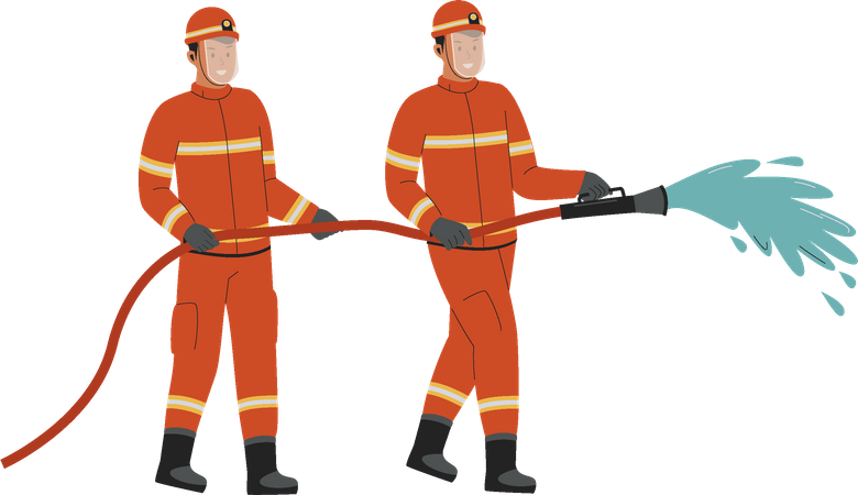 Firefighters with water hose  Illustration