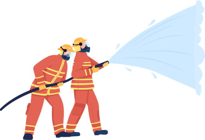 Firefighters with water hose  Illustration