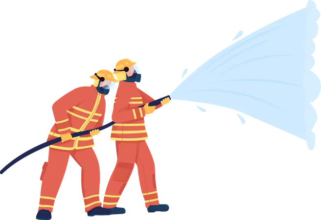 Firefighters with water hose  Illustration